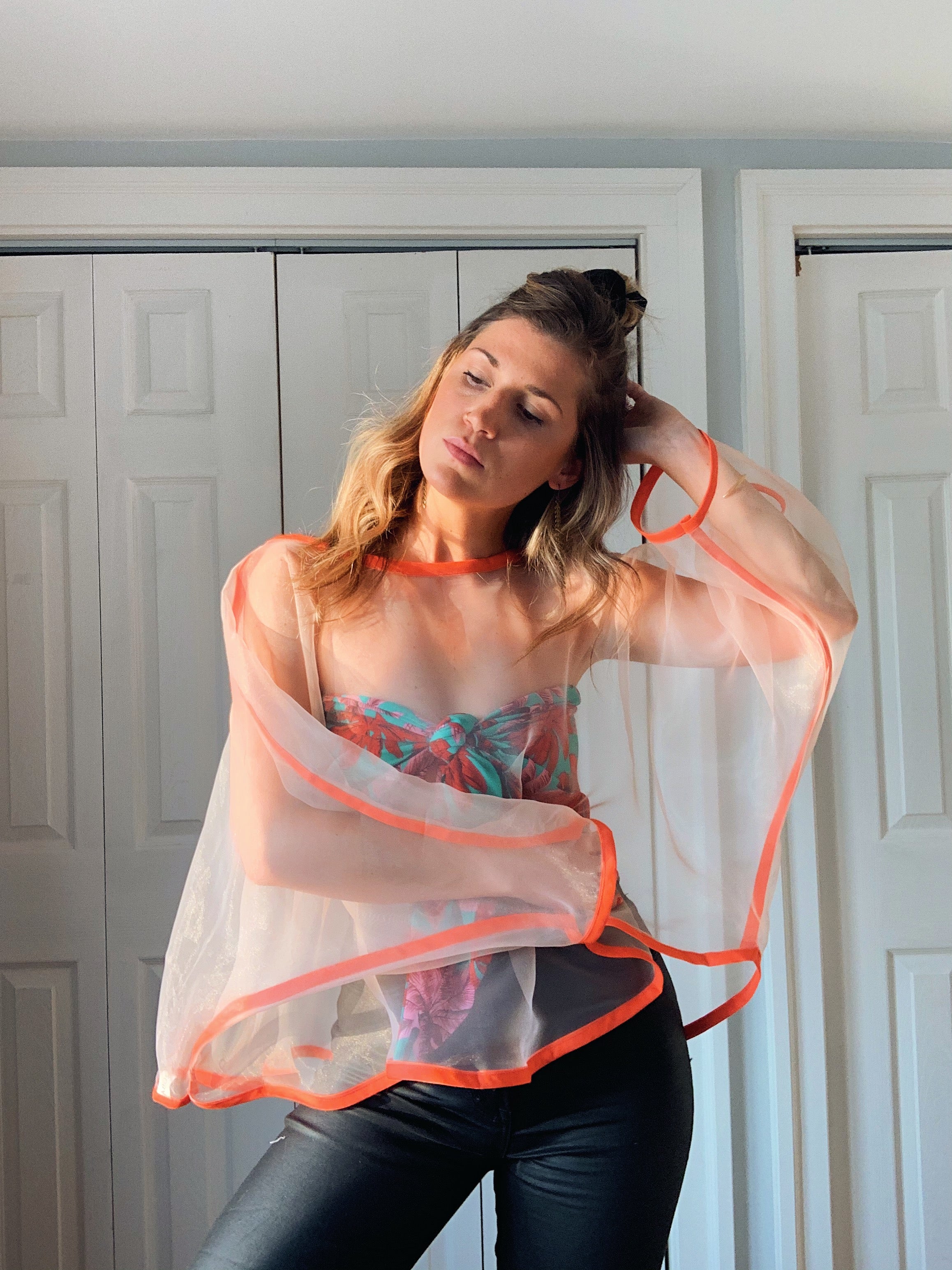 Barely Pink Sheer // Neon Coral Trim